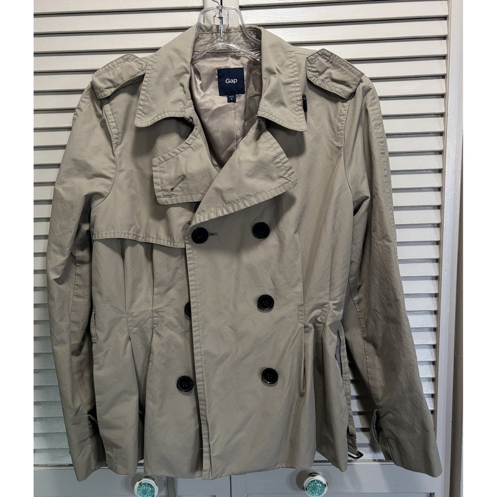 Gap Button Up Double Breasted Jacket Size M Pockets Belt Lined